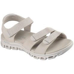 Sandały damskie Skechers Glide step Sandal count On Me. Szare sandały Skechers, bez wzorów, z materiału, bez obcasa, bez zapięcia. Za 390.00 zł.