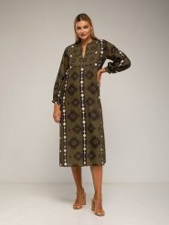 Tantra Sukienka w kolorze khaki rozmiar: XL. Brązowe sukienki Tantra, na co dzień, xl, bez wzorów, bez kołnierzyka, bez ramiączek, midi, proste. Za 208.99 zł.