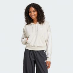 Bluza z kapturem Essentials 3-Stripes French Terry Quarter-Zip. Białe bluzy Adidas, l, bez wzorów, z materiału, z kapturem. Za 279.00 zł.