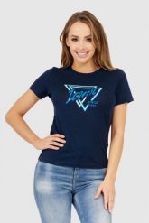 GUESS Granatowy t-shirt damski iconic, Rozmiar S. Niebieskie t-shirty Guess, s, z aplikacjami, bez kołnierzyka, bez ramiączek. W wyprzedaży za 119.99 zł.