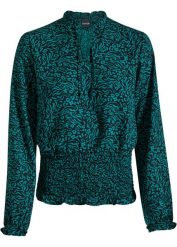 Bluzka z przeszyciem cienkimi gumkami. Niebieskie bluzki bonprix, bez wzorów, bez kołnierzyka, bez ramiączek. Za 54.99 zł.