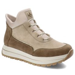 Beżowe Botki Rieker Buty Damskie Na Jesień. Brązowe botki Rieker, na jesień, bez wzorów, z jeansu, bez obcasa, bez zapięcia. Za 299.00 zł.
