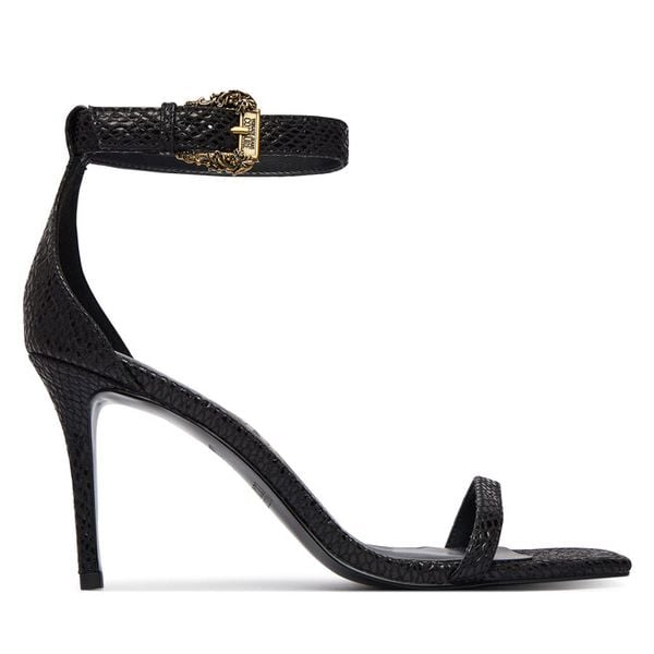 Sandały Versace Jeans Couture. Czarne sandały Versace Jeans Couture, bez wzorów, z jeansu, bez obcasa, na szpilce, bez zapięcia. Za 678.99 zł.