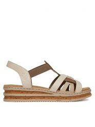 Rieker Sandały 62918-62 Biały. Białe sandały Rieker, bez wzorów, z syntetyku, bez obcasa, na koturnie, bez zapięcia. Za 239.99 zł.