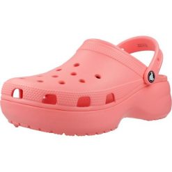 Sandały CROCS CLASSIC PLATFORM CLOG W Rose. Czerwone sandały Crocs, bez wzorów, z gumy, sportowe, bez obcasa, bez zapięcia. Za 324.99 zł.