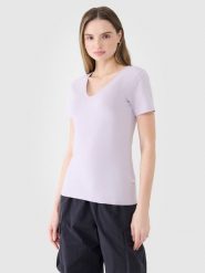 4F T-shirt slim gładki damski - fioletowy S. Fioletowe t-shirty 4f, s, bez wzorów, z bawełny, bez kołnierzyka, bez ramiączek. W wyprzedaży za 39.99 zł.