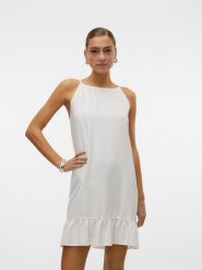 Vero Moda Sukienka "Mymilo" w kolorze białym rozmiar: L. Białe sukienki Vero Moda, na imprezę, l, bez wzorów, z wiskozy, klasyczne, bez kołnierzyka, bez ramiączek, mini. Za 70.74 zł.