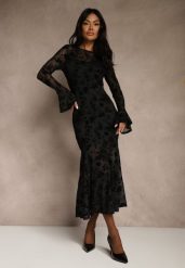 Czarna Koktajlowa Sukienka VICES z Siateczki z Welurowym Wzorem Fyreleva. Czarne sukienki Renee, l, bez wzorów, z weluru, bez kołnierzyka, bez ramiączek, maxi. Za 159.99 zł.