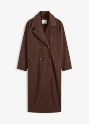 Płaszcz oversize z imitacji wełny. Brązowe płaszcze bonprix, bez wzorów, z wełny, bez kaptura. Za 379.99 zł.