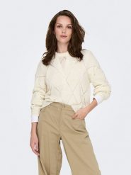 ONLY Sweter w kolorze kremowym rozmiar: L. Brązowe swetry Only, l, bez wzorów, bez ramiączek. Za 79.45 zł.