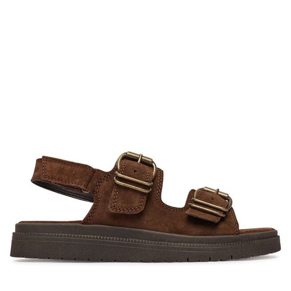 Sandały Tamaris. Brązowe sandały Tamaris, bez wzorów, bez obcasa, na płaskiej podeszwie, bez zapięcia. Za 369.99 zł.