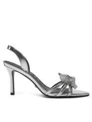 Guess Sandały FLPMER LEL03 Srebrny. Szare sandały Guess, z aplikacjami, ze skóry, bez obcasa, na szpilce, bez zapięcia. Za 629.99 zł.