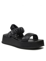 Pollini Sandały SA16146I1GTQ0000 Czarny. Czarne sandały Pollini, bez wzorów, ze skóry, bez obcasa, na koturnie, bez zapięcia. Za 1,349.00 zł.