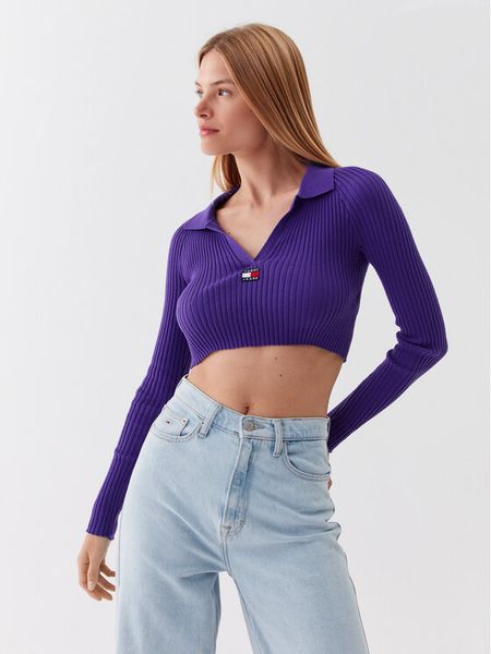 Tommy Jeans Sweter Badge DW0DW14950 Fioletowy Slim Fit. Fioletowe swetry Tommy Jeans, xl, bez wzorów, z jeansu, bez ramiączek. Za 209.99 zł.