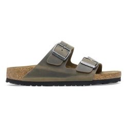 Birkenstock Arizona LEOI Faded Klapki damskie khaki. Zielone klapki Birkenstock, bez wzorów, bez obcasa. Za 369.99 zł.
