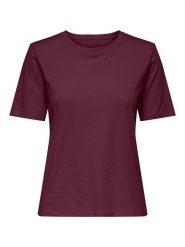 ONLY Koszulka w kolorze bordowym rozmiar: XS. Czerwone bluzki Only, xs, bez wzorów, z bawełny, bez kołnierzyka, bez ramiączek. Za 34.95 zł.