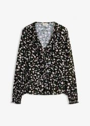 Tunika z delikatnej mieszanki wiskozy. Czarne tuniki bonprix, bez wzorów, z wiskozy, eleganckie, bez kołnierzyka, bez ramiączek. Za 47.99 zł.