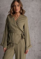 Zielona Wiskozowa Bluzka z Kopertowym Dekoltem i Wiązaniem z Boku Velarila. Zielone bluzki Renee, l, bez wzorów, z materiału, bez kołnierzyka, bez ramiączek. Za 149.99 zł.