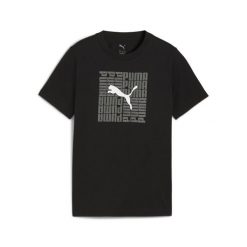 Młodzieżowa koszulka o kwadratowym kroju z grafiką PUMA Black. Czarna bluzki Puma, m, bez wzorów, młodzieżowe, bez kołnierzyka, bez ramiączek. Za 89.00 zł.