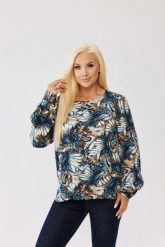 Klasyczna wiskozowa bluzka Savanna Blue z motywem artystycznego printu PLUS SIZE XXL OVERSIZE JESIEŃ. Niebieskie bluzki Moda Size Plus Iwanek, plus size, bez wzorów, z jeansu, eleganckie, bez kołnierzyka, plus size, bez ramiączek. Za 199.90 zł.