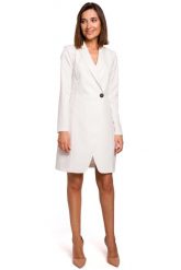 Ecru Elegancka Żakietowa Sukienka na Jeden Guzik. Brązowe sukienki MOE, l, bez wzorów, z elastanu, eleganckie, bez kołnierzyka, bez ramiączek. Za 273.90 zł.