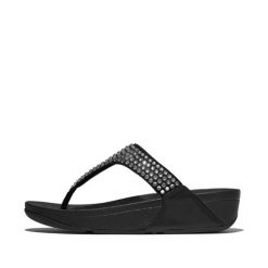 Klapki damskie FitFlop Lulu Maxi-Crystal. Czarne klapki FIT FLOP, bez wzorów, z materiału, bez obcasa. Za 473.00 zł.