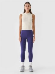 4F Legginsy dzianinowe damskie - granatowe XS. Niebieskie legginsy 4f, s, bez wzorów, z bawełny, z podwyższonym stanem. W wyprzedaży za 39.99 zł.