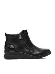 Rieker Botki CEO-L4861-00 Czarny. Czarne botki Rieker, bez wzorów, ze skóry, bez obcasa, na koturnie, bez zapięcia. Za 399.99 zł.