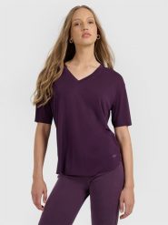 4F T-shirt oversize z modalem damski - fioletowy M. Fioletowe t-shirty 4f, m, bez wzorów, bez kołnierzyka, bez ramiączek. Za 99.99 zł.