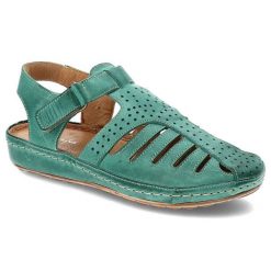 Zielone Sandały Maciejka Wygodne Skórzane Buty. Zielone sandały Maciejka, z aplikacjami, ze skóry, bez obcasa, bez zapięcia. Za 239.00 zł.