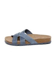 Billowy Skórzane klapki w kolorze niebieskim rozmiar: 41. Niebieskie klapki Billowy, bez wzorów, z otwartym noskiem, bez obcasa. Za 152.99 zł.