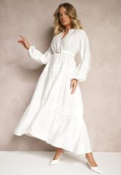 Biała Wiskozowa Sukienka Ozdobiona Koronką Nelanira. Białe sukienki Renee, na co dzień, l, z aplikacjami, z jeansu, eleganckie, bez kołnierzyka, bez ramiączek, maxi, kopertowe. Za 129.99 zł.