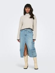 ONLY Sweter w kolorze kremowym rozmiar: XL. Brązowe swetry Only, xl, bez wzorów, ze splotem, bez ramiączek. Za 83.22 zł.