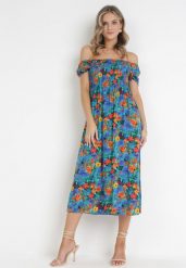 Niebieska Sukienka z Wiskozy Midi Hiszpanka w Kwiaty Hallenes. Niebieskie sukienki Born2be, s, bez wzorów, z wiskozy, bez kołnierzyka, bez ramiączek, midi. Za 64.99 zł.