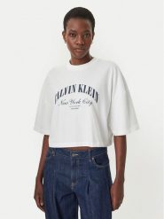 Calvin Klein Jeans T-Shirt LV047F813G Biały Boxy Fit. Białe t-shirty Calvin Klein Jeans, s, bez wzorów, z bawełny, bez kołnierzyka, bez ramiączek. Za 209.99 zł.