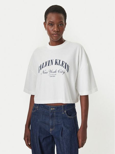 Calvin Klein Jeans T-Shirt LV047F813G Biały Boxy Fit. Białe t-shirty Calvin Klein Jeans, xl, bez wzorów, z bawełny, bez kołnierzyka, bez ramiączek. Za 134.99 zł.