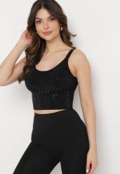 Czarny Dopasowany Top z Drobnymi Cyrkoniami Eraina. Czarne topy Born2be, xs, bez wzorów, bez kołnierzyka, bez ramiączek. Za 34.99 zł.