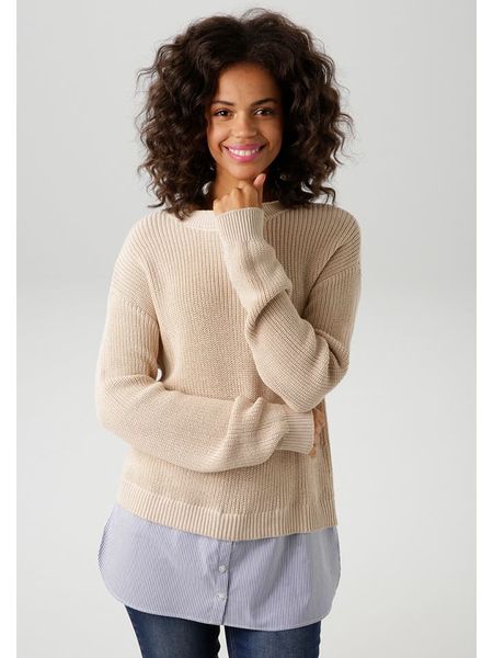 Aniston Sweter w kolorze beżowym rozmiar: 36. Brązowe swetry Aniston, bez wzorów, ze splotem, bez ramiączek. Za 69.58 zł.