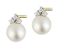 Kolczyki z żółtego złota z diamentami i perłami - próba 585. Żółte kolczyki Apart, z diamentem, złote. Za 1,559.00 zł.