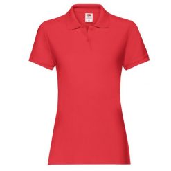 Damska Koszulka Polo Premium Plain. Czerwone koszulki polo FRUIT OF THE LOOM, bez wzorów, bez ramiączek. Za 65.99 zł.