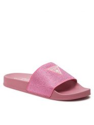 Guess Klapki E4GZ25 BB00F Różowy. Czerwone klapki Guess, z aplikacjami, z tworzywa sztucznego, bez obcasa. Za 159.99 zł.