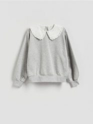 Bluza z kołnierzykiem - jasnoszary. Szare bluzy sportowe Reserved, l, bez wzorów, z bawełny, bez kaptura. Za 119.99 zł.