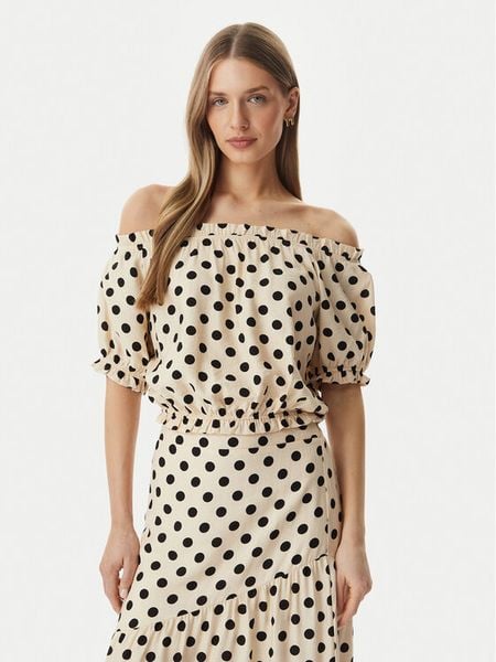 Morgan Bluzka 261-OVITA Beżowy Regular Fit. Brązowe bluzki Morgan, bez wzorów, z wiskozy, bez kołnierzyka, bez ramiączek. Za 149.99 zł.