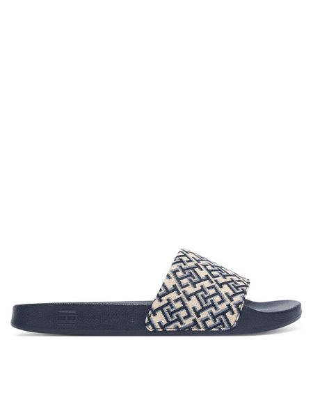 Tommy Hilfiger Klapki Monogram Pool Slide FW0FW09423 Granatowy. Niebieskie klapki TOMMY HILFIGER, bez wzorów, z materiału, bez obcasa. Za 169.99 zł.