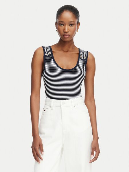 Tommy Hilfiger Top Gold Button WW0WW52112 Granatowy Slim Fit. Niebieskie topy TOMMY HILFIGER, l, bez wzorów, z wiskozy, bez kołnierzyka, bez ramiączek. Za 249.99 zł.