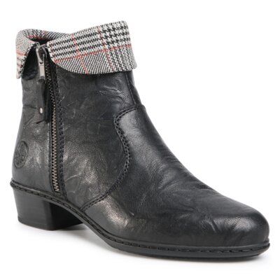 RIEKER Y07A8-02 Czarny. Czarne botki Rieker, bez wzorów, ze skóry, bez obcasa, bez zapięcia. Za 299.99 zł.