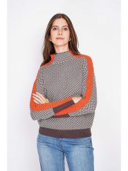 C& Jo Sweter w kolorze biało-brązowo-czerwonym rozmiar: 34. Białe swetry C& Jo, bez wzorów, ze splotem, bez ramiączek. Za 130.99 zł.