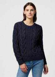 DAMSKI SWETER WRANGLER CABLE KNIT CREW DARK NAVY 112370798. Niebieskie swetry Wrangler, l, bez wzorów, bez ramiączek. Za 159.99 zł.