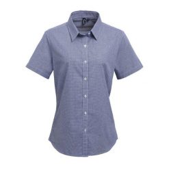 Damska Bawełniana Koszula Z Krótkim Rękawem W Kratkę Micro Gingham. Białe koszule PREMIER, xl, bez wzorów, z bawełny, casualowe, bez kołnierzyka, bez ramiączek. Za 137.99 zł.