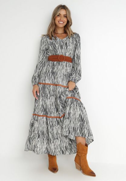 Szara Sukienka z Gumką w Pasie Hosse. Szare sukienki Born2be, na randkę, l, bez wzorów, z materiału, bez kołnierzyka, bez ramiączek, maxi, rozkloszowane. Za 69.99 zł.